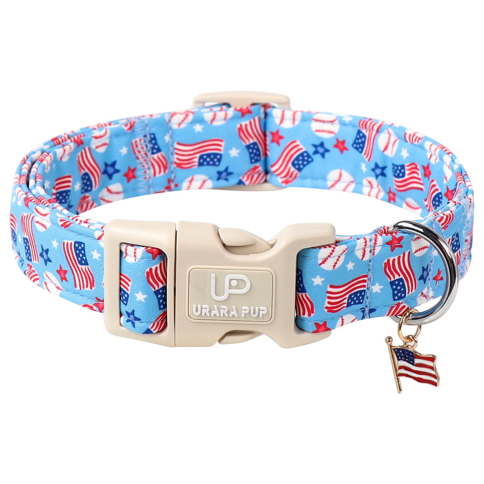UP URARA PUP 4th of July Dog Collar–American Flag Dog Collars,Patriotic Stars & Baseball Pet Collar with Quick Release,Adjustable for Small/Medium
