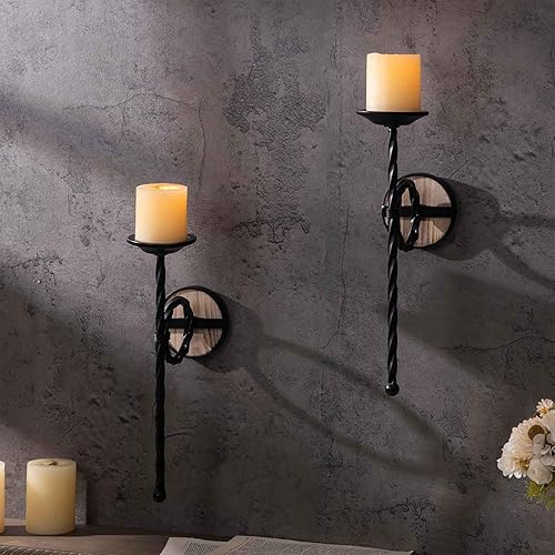 GAKA Candelabro de pared (juego de 2)Candelabros de metal para montaje en pared con diseño de cetro, candelabros decorativos (negro)