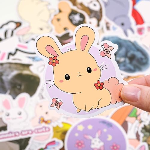 Miniatura 6 de Zonon 100 calcomanías de conejo, calcomanías de conejo de dibujos animados, impermeables, de vinilo para computadora portátil, paquete de