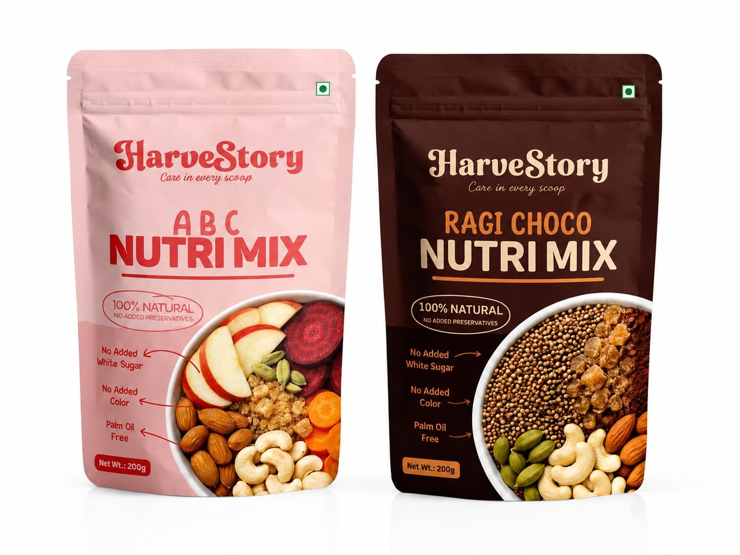 HarveStory ABC Nutri Mix 200g + Ragi Choco Nutri Mix 200g Combo Pack Multigrain Health No Added Preservatives Wholesome Breakfast Rich in Millets & Natural Ingredients Pack of 2 (200g Each)-image-5