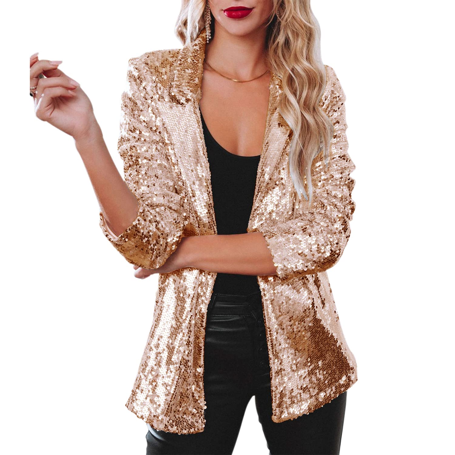 Sequin Jackets for Women Plus Size Open Front Sparkling Shimmer Cardigan Going Out Gold XL