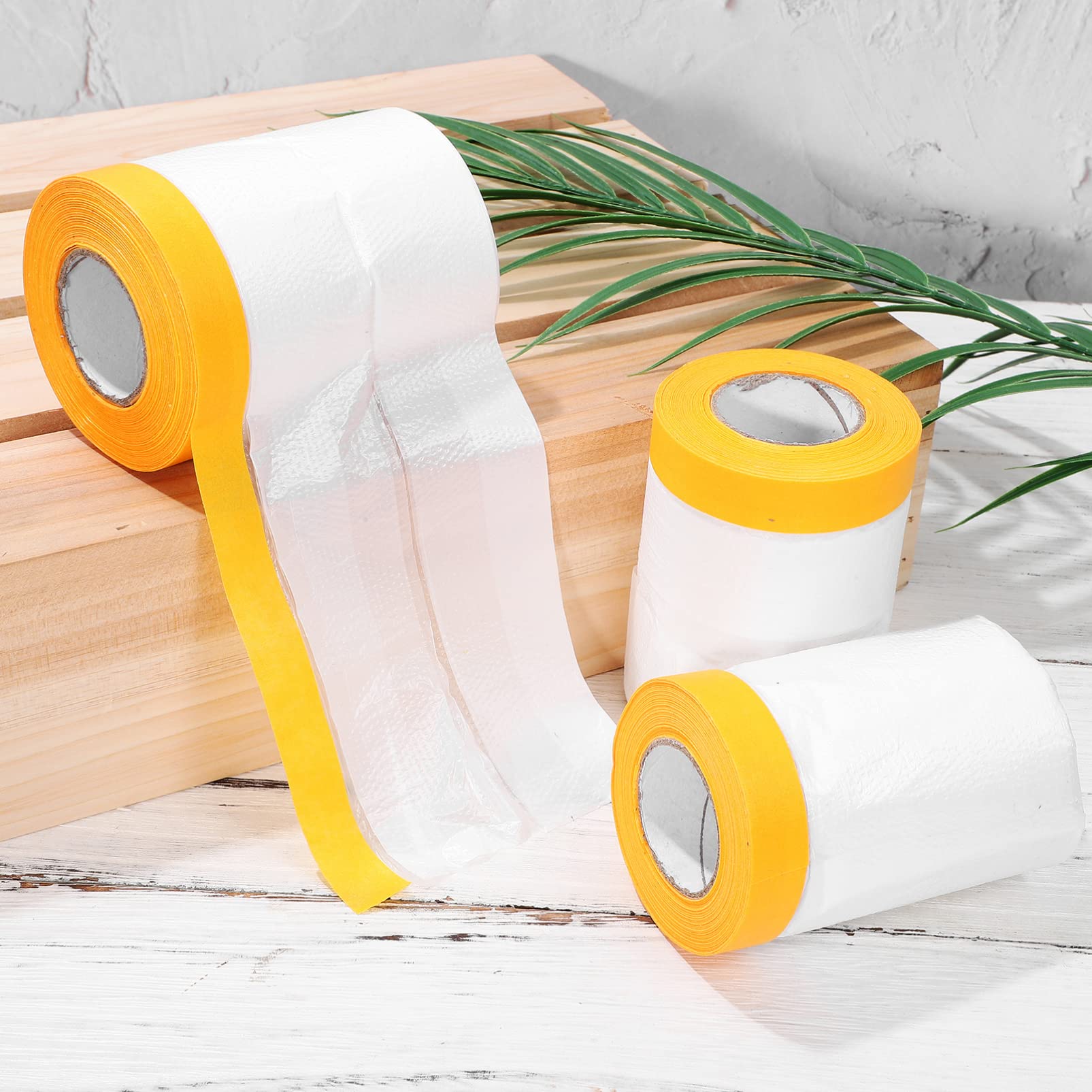 Abaodam Selbstklebendes Abdeckfolienband aus Maskierpapier und Pe Folie 6 Rollen zum Schutz von Böden und Wandbildern bei Renovierungen im Haushalt