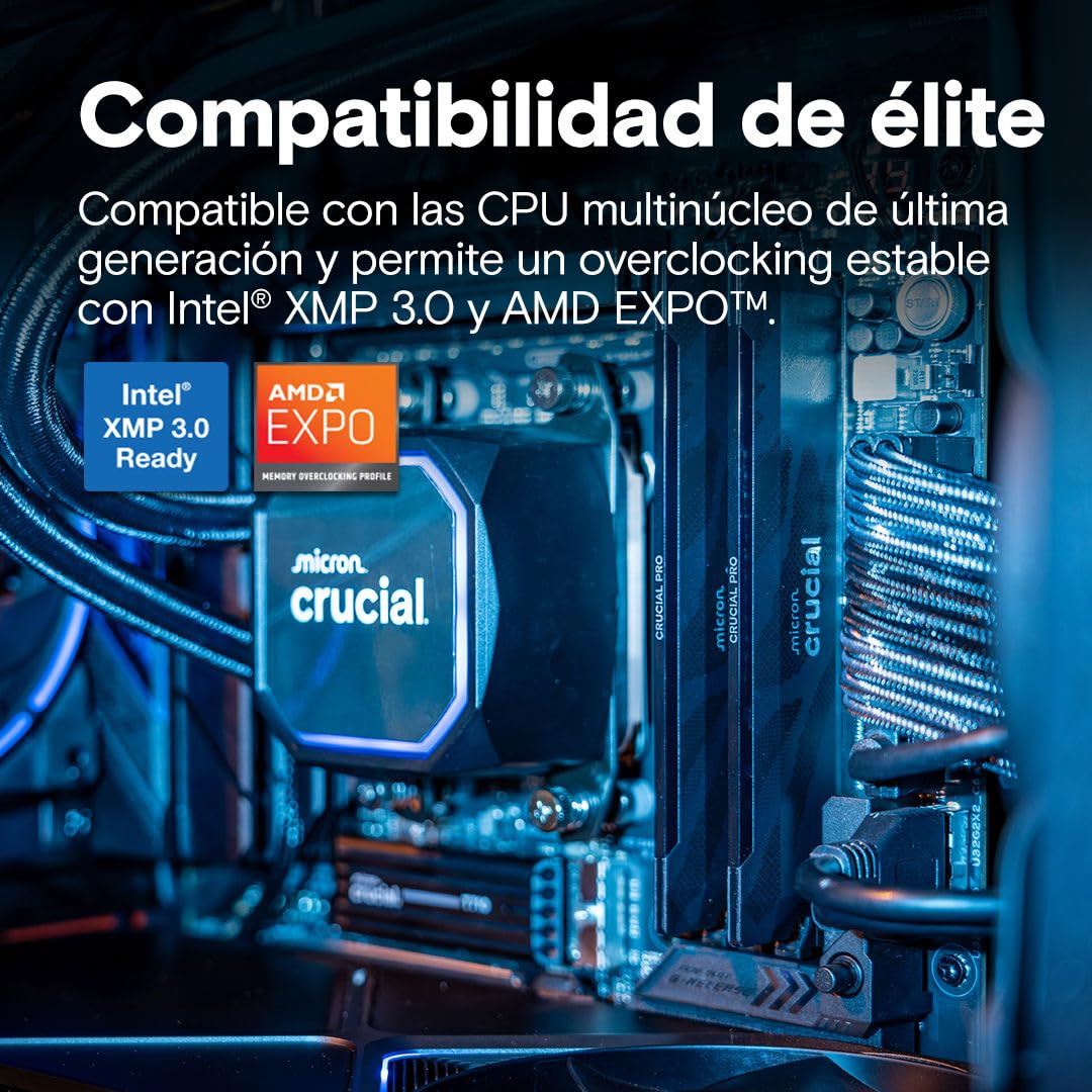 Crucial Pro RAM DDR5 32GB (2x16GB) 6400MHz CL32, Overclocking Gaming, Memoria de Ordenador de Sobremesa, Intel XMP 3.0 / AMD Expo, Negro - CP2K16G64C32U5B