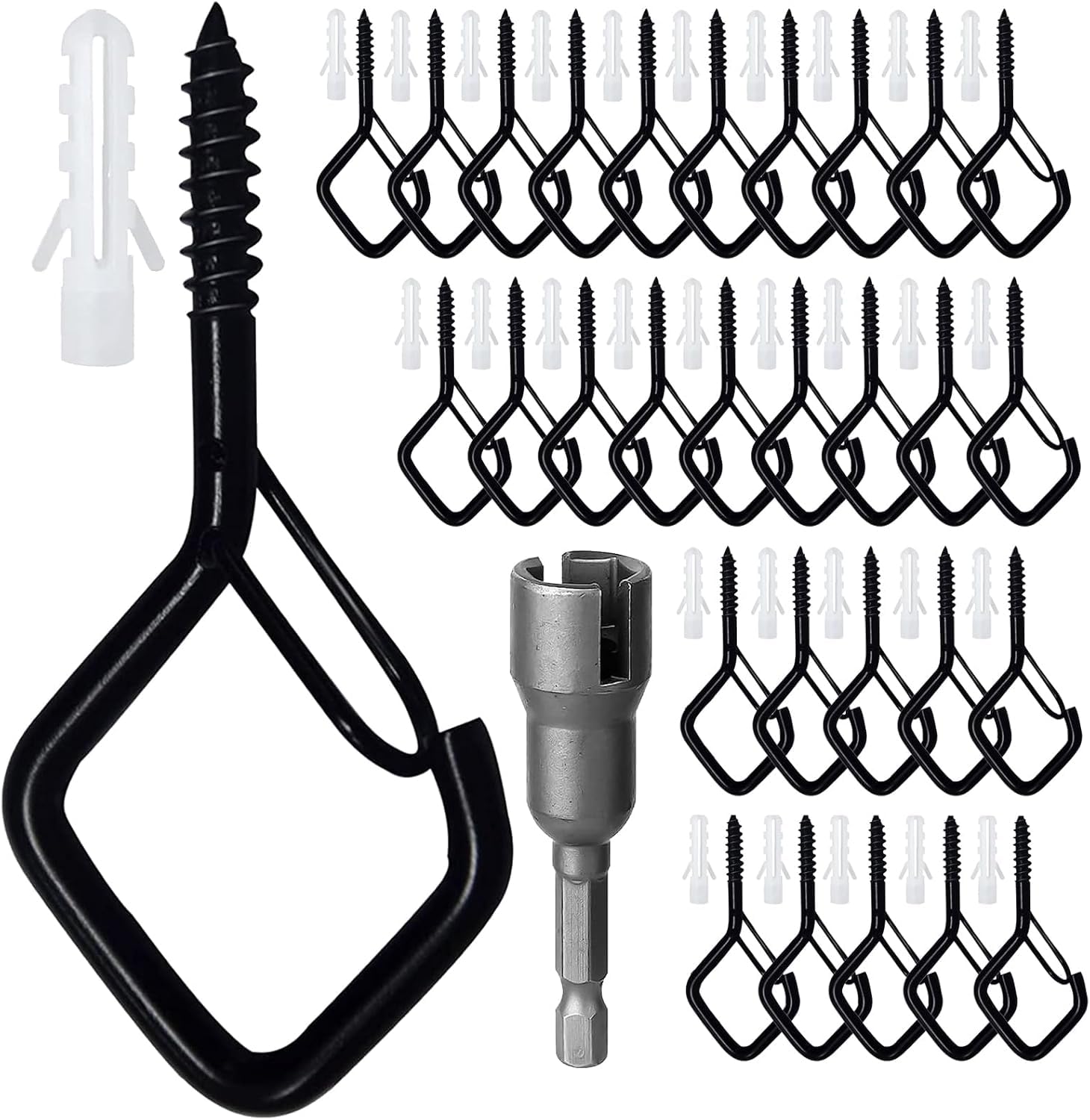 Ticway 30 Piece Black Screw Hooks, Wall Hooks and Ceiling Hooks with Safety Lock, Screw Hook Set for Plants, Flower Pots and Decoration