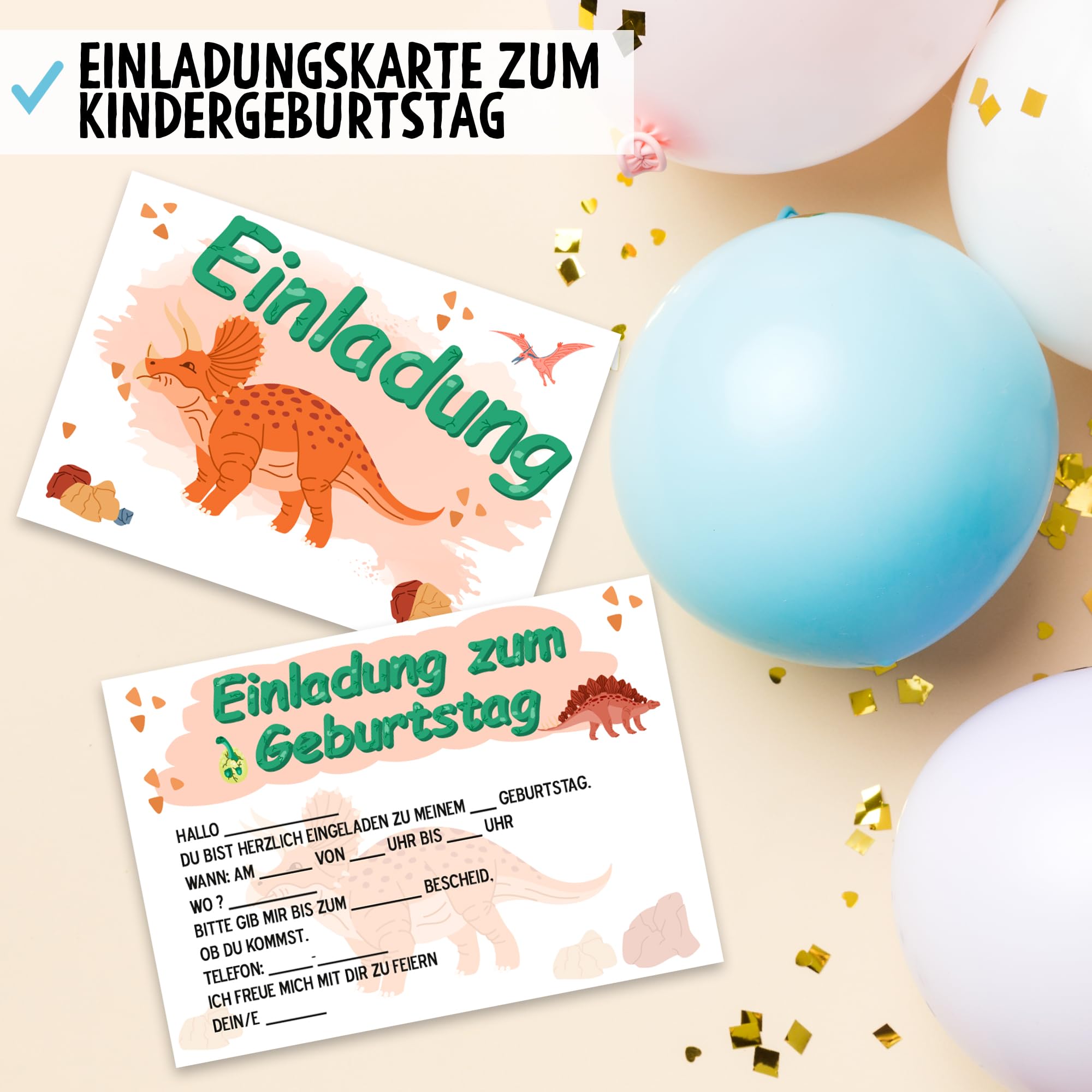 OWLBOOK Triceratops 50 Einladungskarten Kindergeburtstag Junge Jungs Dino Dinosaurier - Geburtstageinladungskarte für Jungen - Kinder Geburtstag Einladungen zur Geburtstagsfeier zum ausfüllen mit