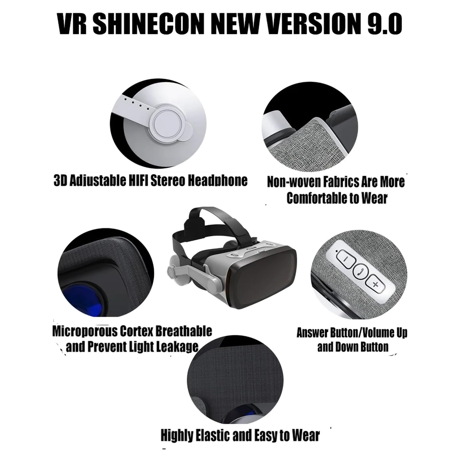 Visore VR 3D con Joystick Wireless, Regolazione della miopia (Fino a 600°), Compatibile con Smartphone da 4,0-6,7 Pollici per Un'Esperienza di Gioco e Film immersiva,Black