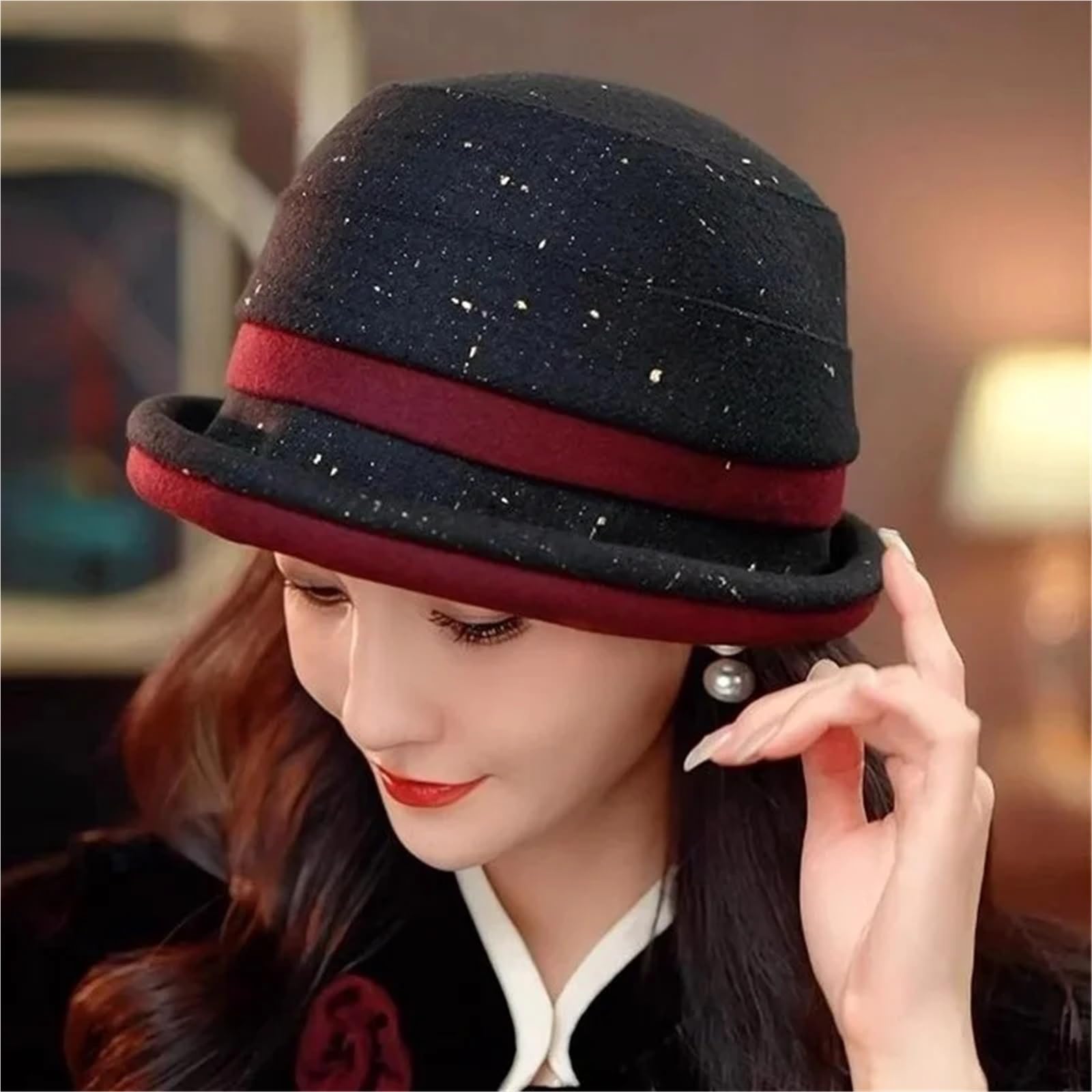 Cappelli a secchiello moda invernale Cappello a cloche in feltro donna Fedora in lana da Cappello stile bombetta
