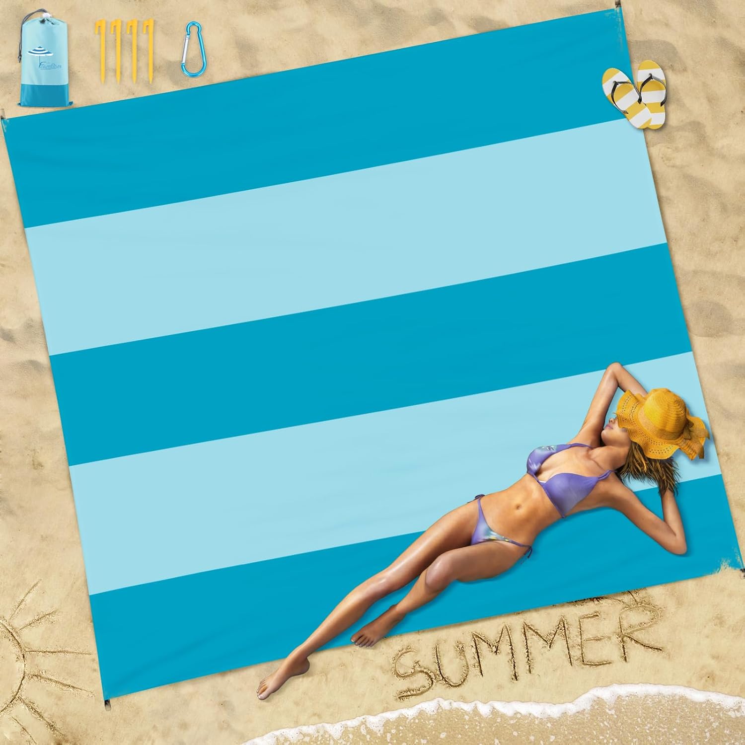 Beach Blanket Sandproof Waterproof 78”×81”1-5 Adults Oversized,Compact Lightweight Durable Beach Mat for Travel Camping Hiking Picnic Blanket