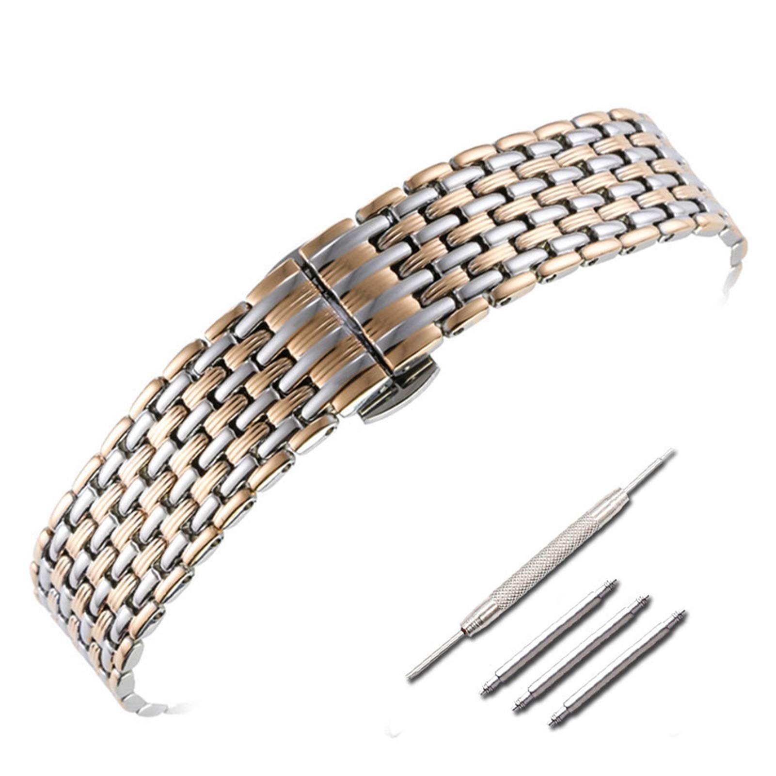 Bracelet de Montre Bracelet en Acier Inoxydable Bracelet à Boucle Papillon Double Bouton pour Femme Bracelet en Acier Inoxydable Montre pour Hommes Accessoires Bracelet