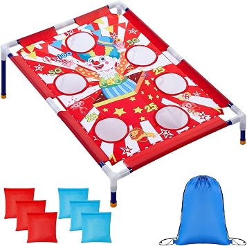 Gemscream Clown Carnival Bean Bag Toss Games with 6 Bean Bags Portable PVC Framed Red and White Corn Hole Game Set for Kids and Adults Carnival Circus Theme Birthday Outdoor Party Game