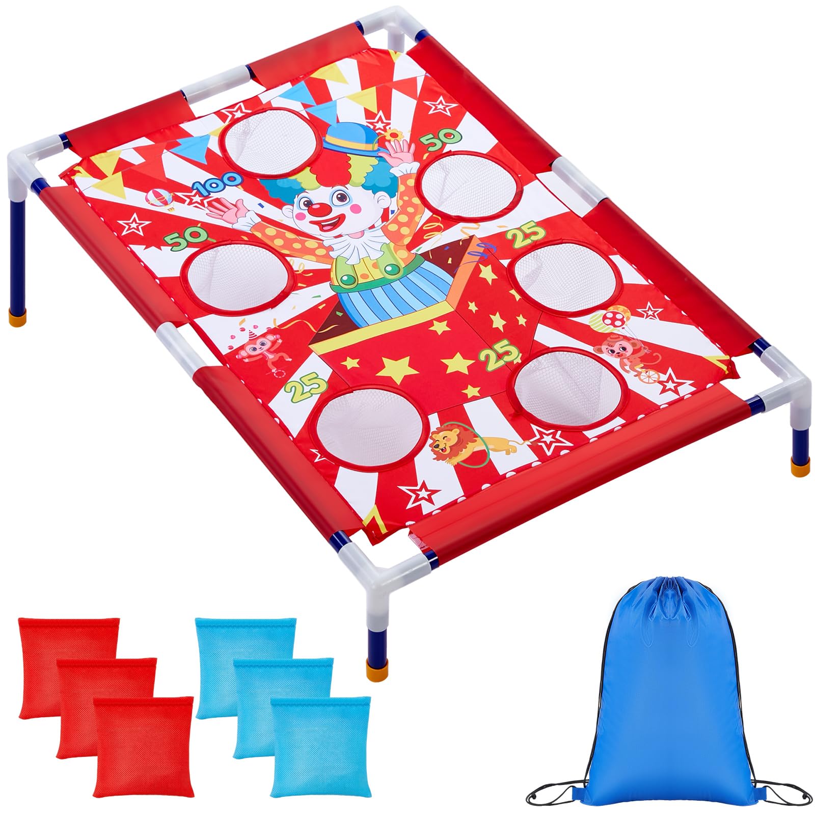 Gemscream Clown Bean Bag Toss Games with 6 Bean Bags Portable PVC Framed Red and White Corn Hole Game Set for Carnival Halloween Cosplay Theme Outdoor Party Game(Clown)