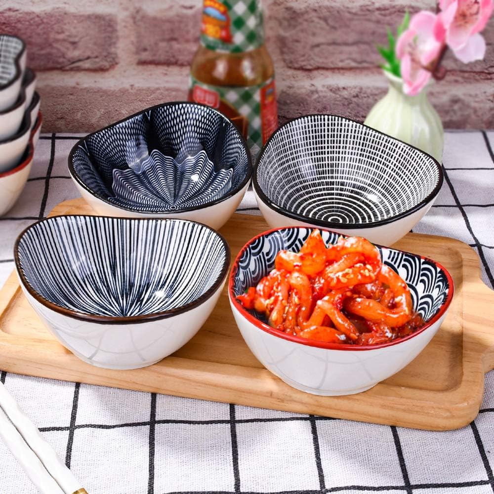 4-Piece Ceramic Dipping Bowl Set, 3.6'' Triangle Shape Small Sauce Dishes
