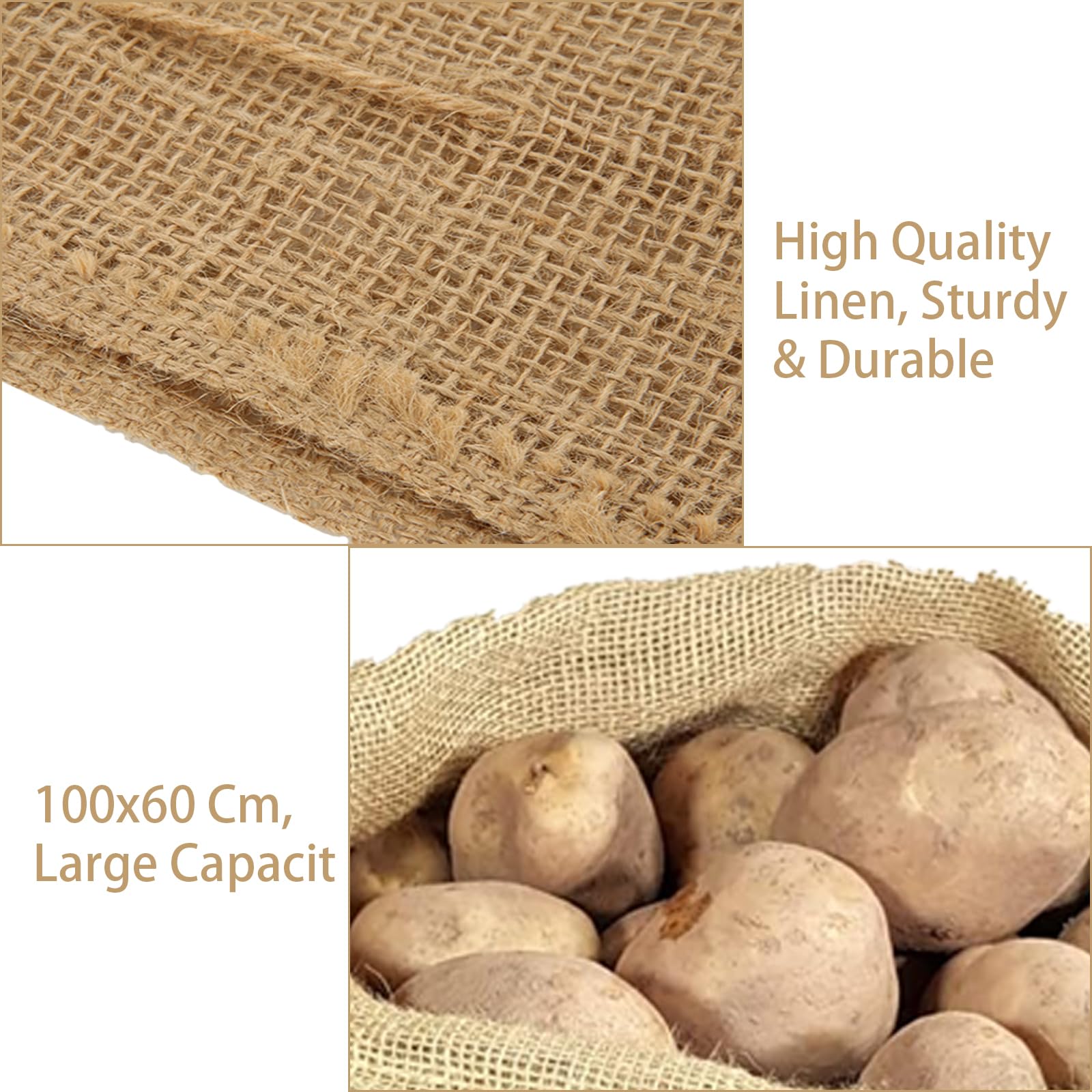 YAYODS Confezione da 5 sacchi di iuta grandi, 100 cm x 61 cm, per la conservazione, resistenti e durevoli, sacchetti di iuta per patate e verdure