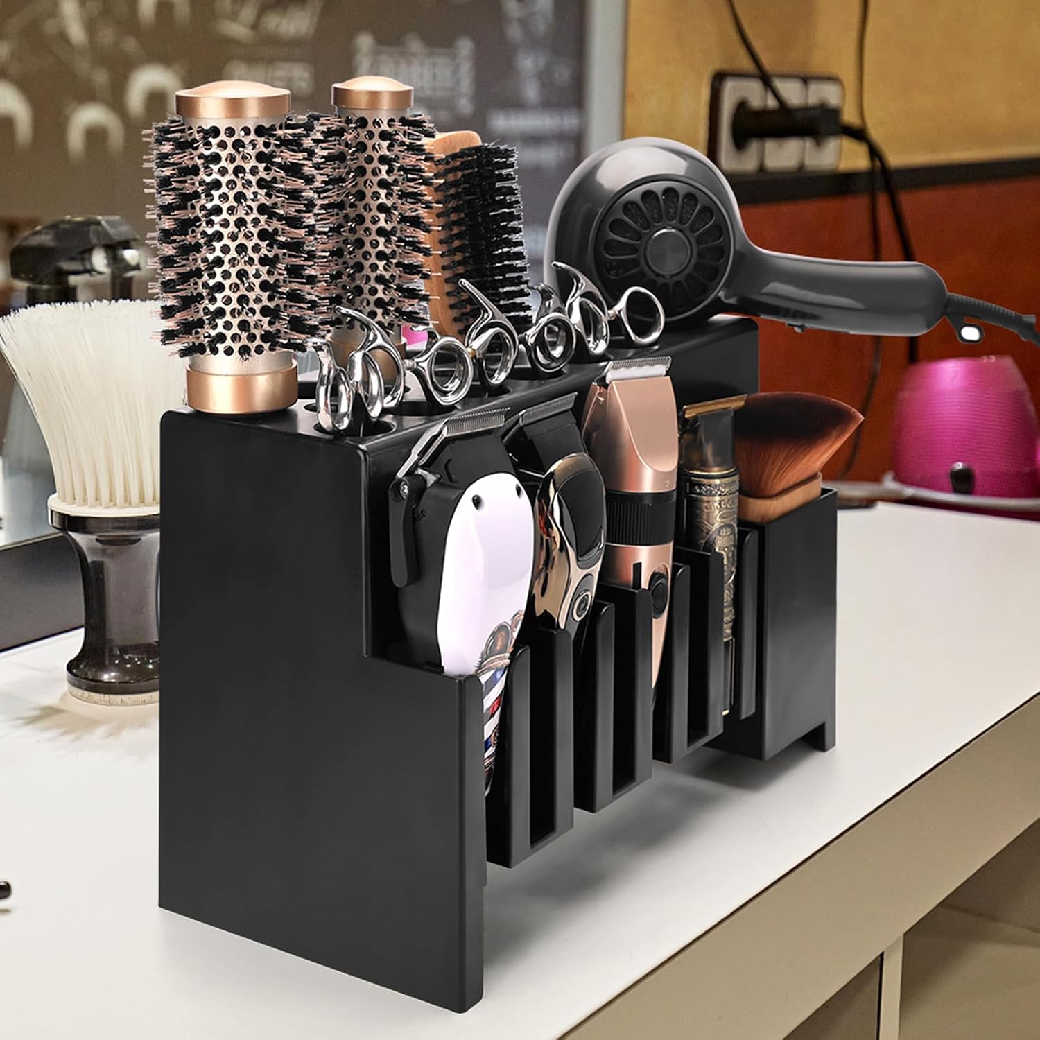 Mjaie Hair Scissors Storage Rack Hairdresser Tool Holder Anti Slip Design Multi Slot Box Hair Holder