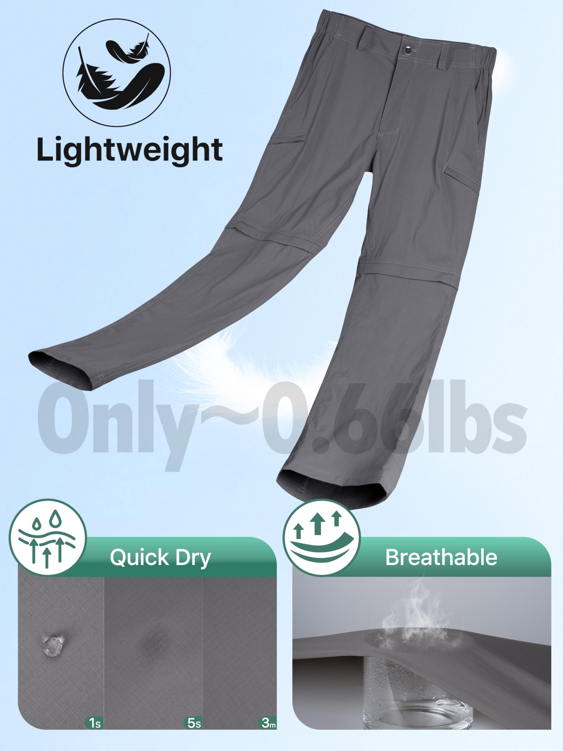 FREE SOLDIER Pantalon de randonnée convertible léger à séchage rapide en nylon et élasthanne pour homme Gris 38 W/32 L