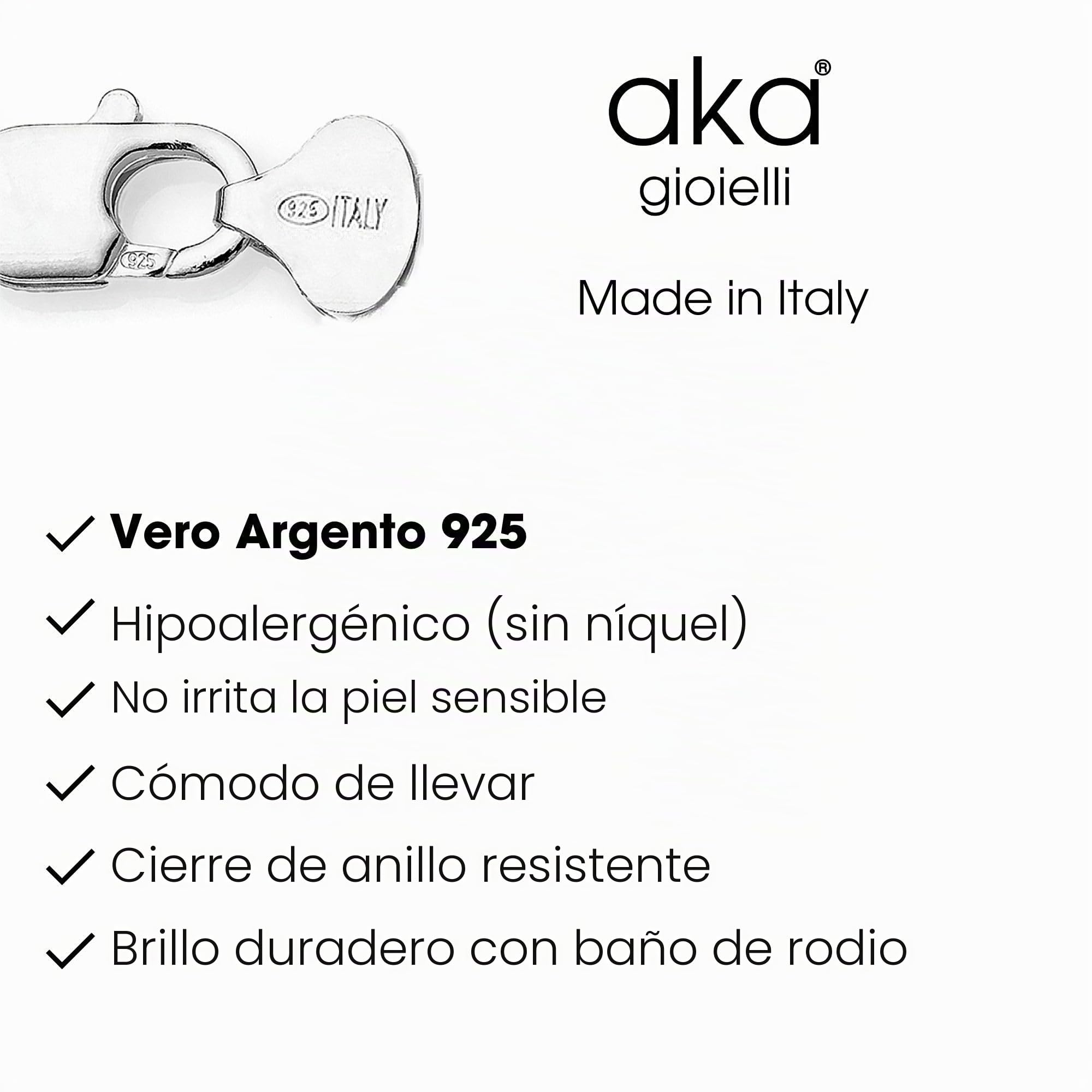 AKA Gioielli - Cadena Plata Hombre Mujer 3mm Plata de Ley 925 Rodio, Collar Hombre Italiano de Eslabones Cubanos - 40 45 50 55 60 70 cm Largo