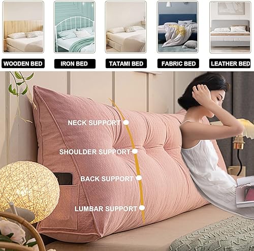 Miniatura 3 de Almohada grande de cuña de lectura, cojín de terciopelo para cabecero, respaldo triangular, color sólido, para cama de día, litera con funda
