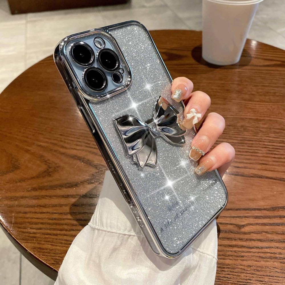 Coque pour iPhone 11 mignonne transparente avec nœud papillon argenté - 5