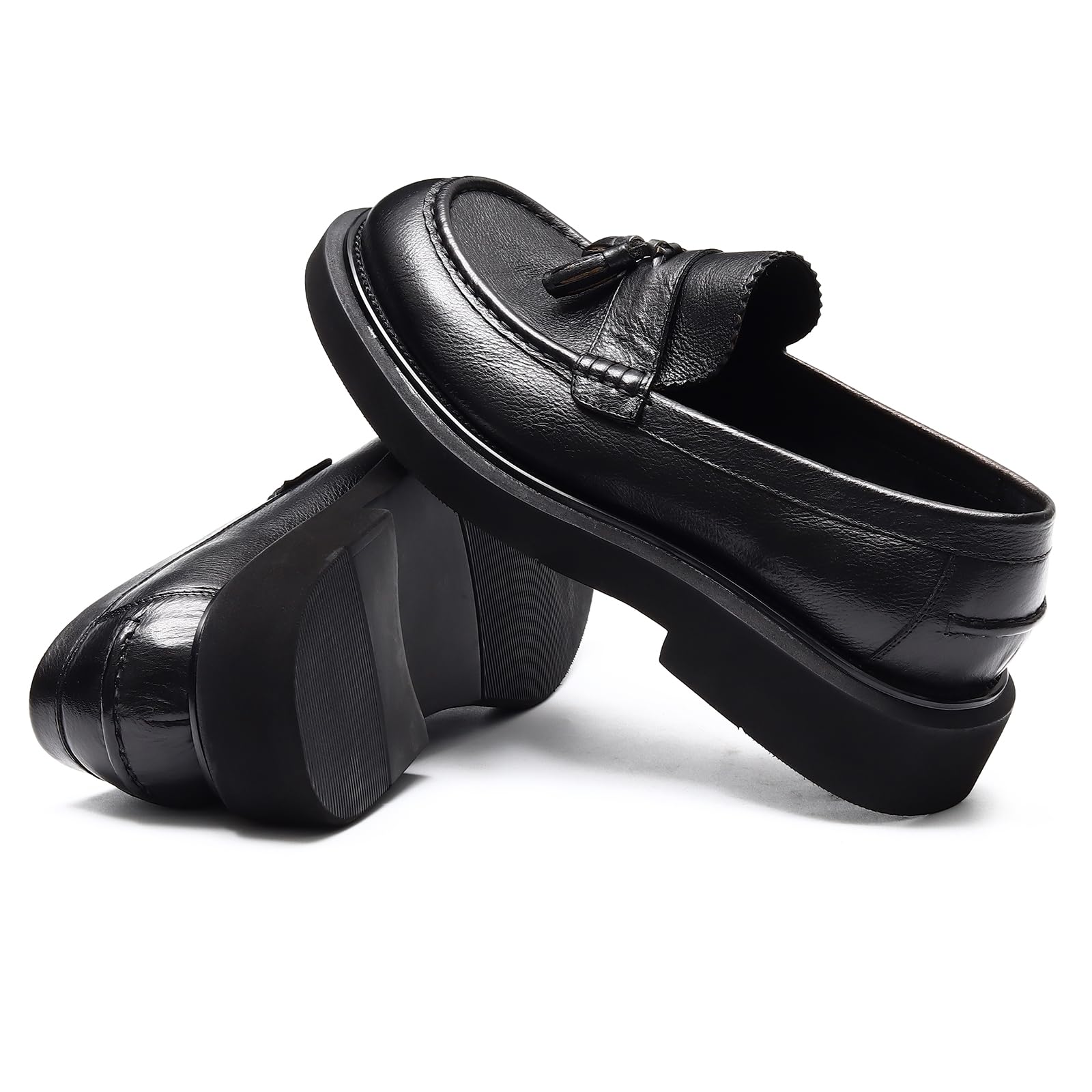 Loafers Cómodos Plataforma para Hombres Mocasines Casuales Negocios Zapatos Slip On en Cuero