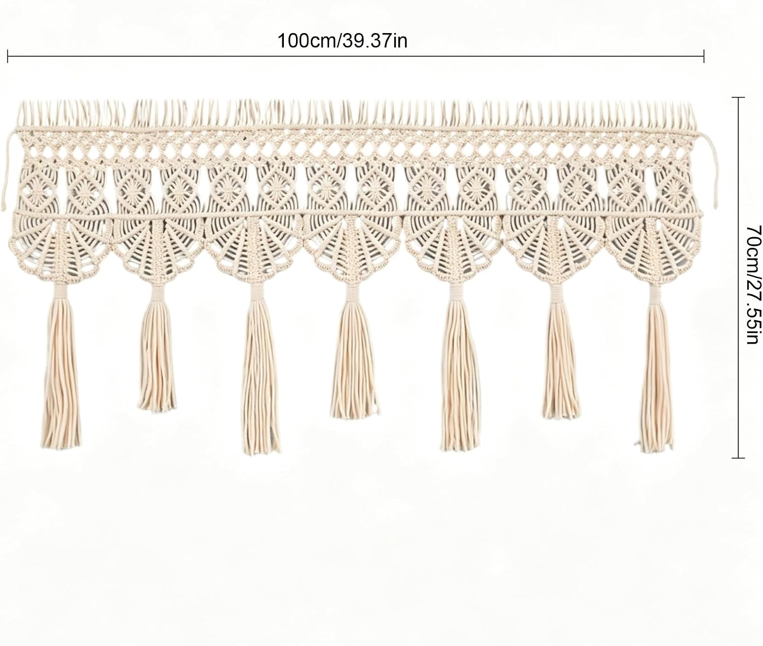 Macrame Valance Curtain for Kichen Windows 39.37x27.55Inch Farmhouse Boho Curtains for Bedroom Window Valance with Tassels Valance Treatments for Bedroom Livingroom Kitchen Bathroom Wall Decor