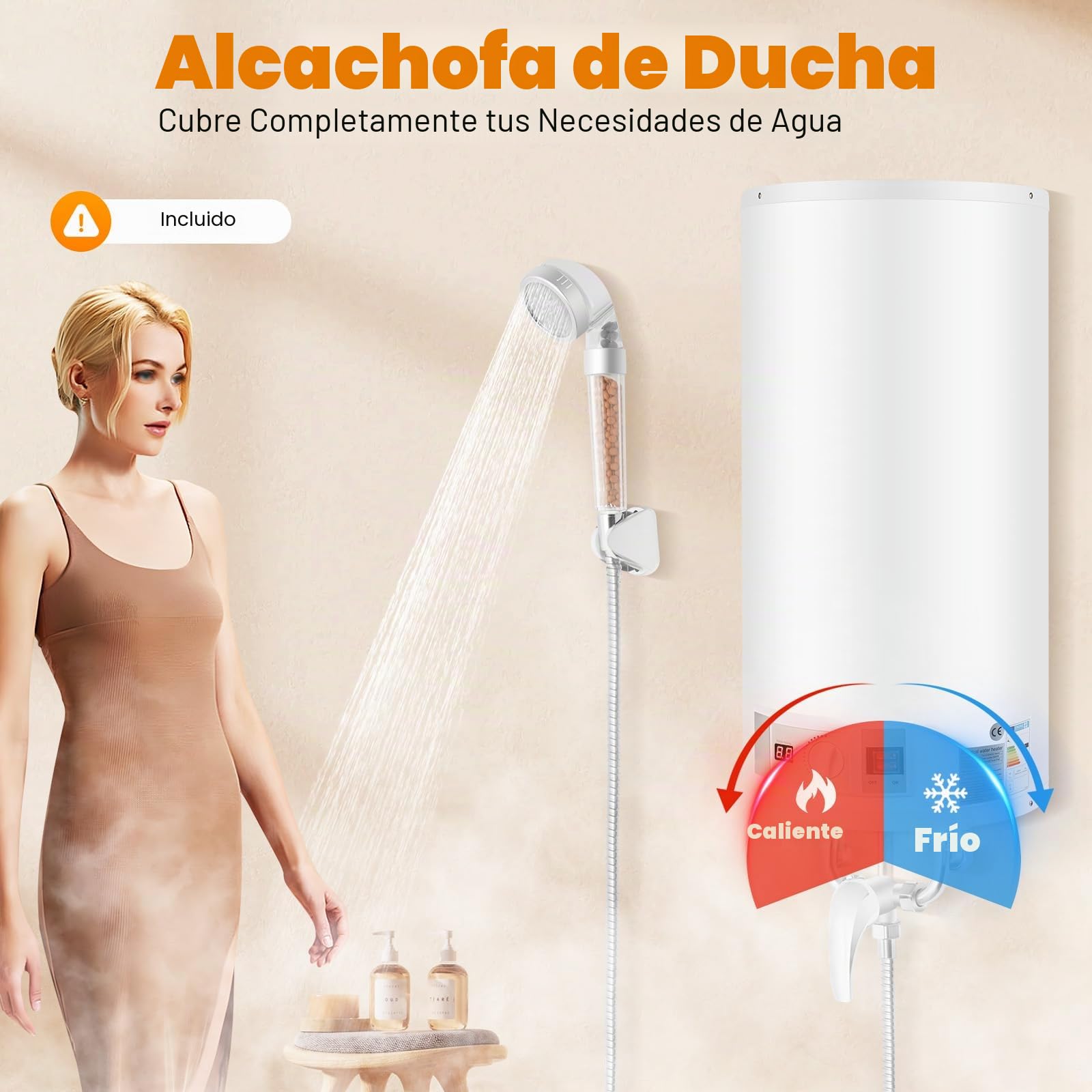 Calentador de agua caliente eléctrico 2000 W Smart Caldera de pared Caldera de agua caliente 80 L, incluye válvula de seguridad, cabezal de ducha y manguera, IPX4, temperatura de calentamiento 25-75 ℃