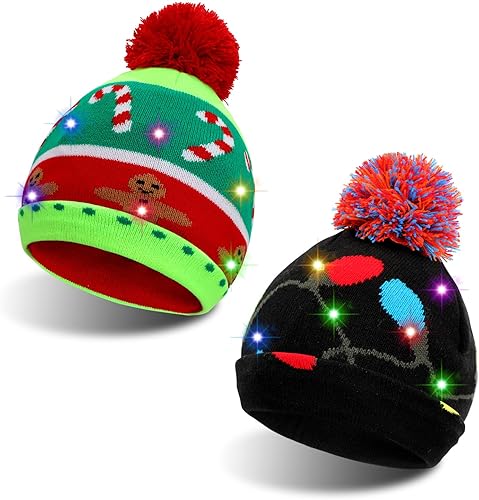 TAGVO - Gorro de punto con luz LED, gorro de Navidad con luces LED de colores