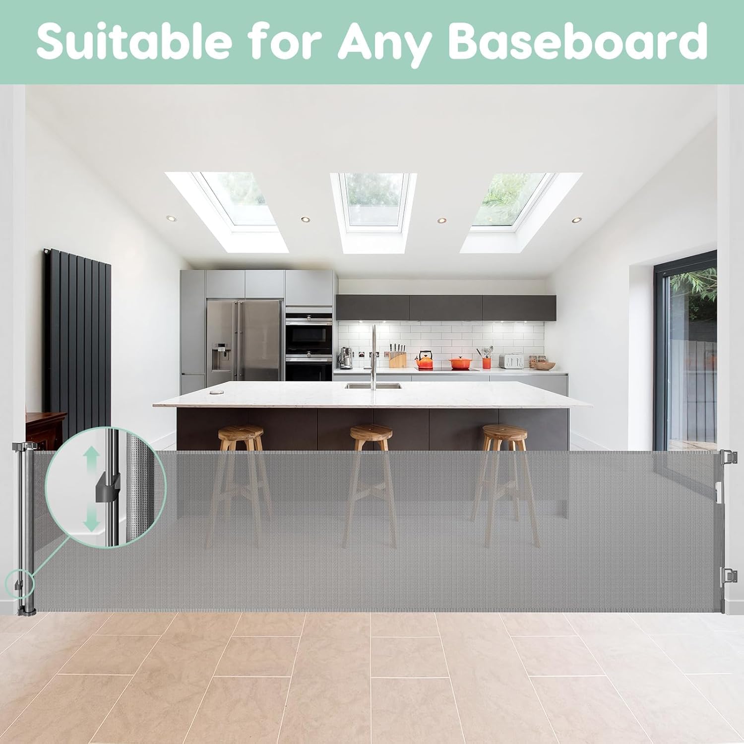 115 Inch Retractable Pet Gate for Dogs Indoor Scratch-Resistant Extra Wide Baby Gate Retractable Baby Gates for Doorways One-Hand Operation 9.5ft Extra Wide Puppy Gates for The House Long, Gray