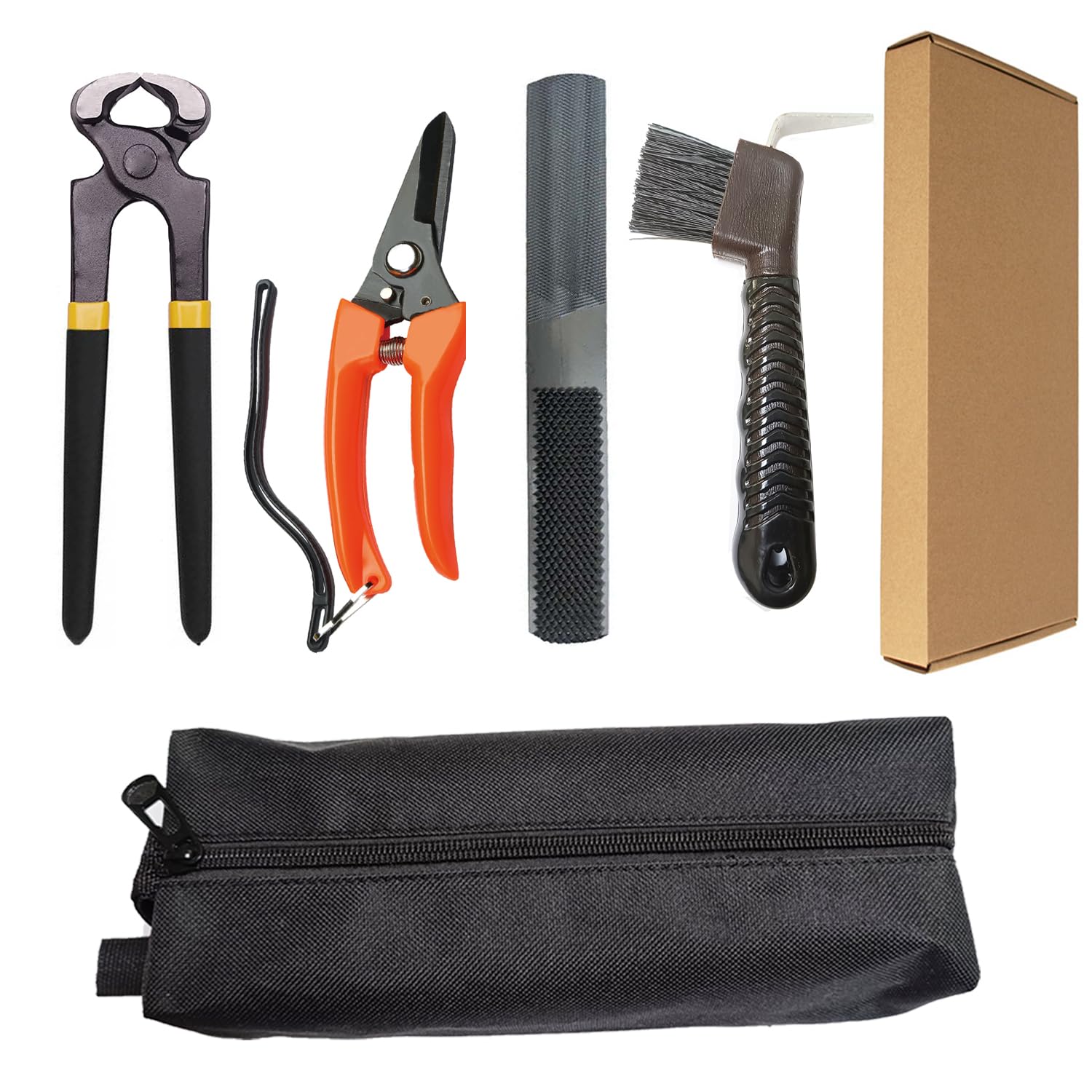 L LESTAVEN 8 inch Horse Farrier Hoof Tool Kits, 5 Piece Professional Farrier Trimming Tools, Mini Hoof Rasp File Hoof Nipper Cutter Metal Hoof Shears and Horse Hoof Pick Brush
