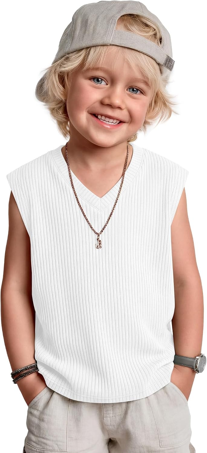 Toddler Boys Tank Tops Baby Boys Summer Cap Sleeve Ribbed Shirts Undershirts for 18M-5T