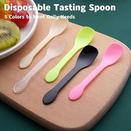 Miniatura 5 de 500 cucharas de plástico, cucharas desechables de alta calidad, cubiertos de plástico duraderos, cucharas de degustación multicolor para suministros