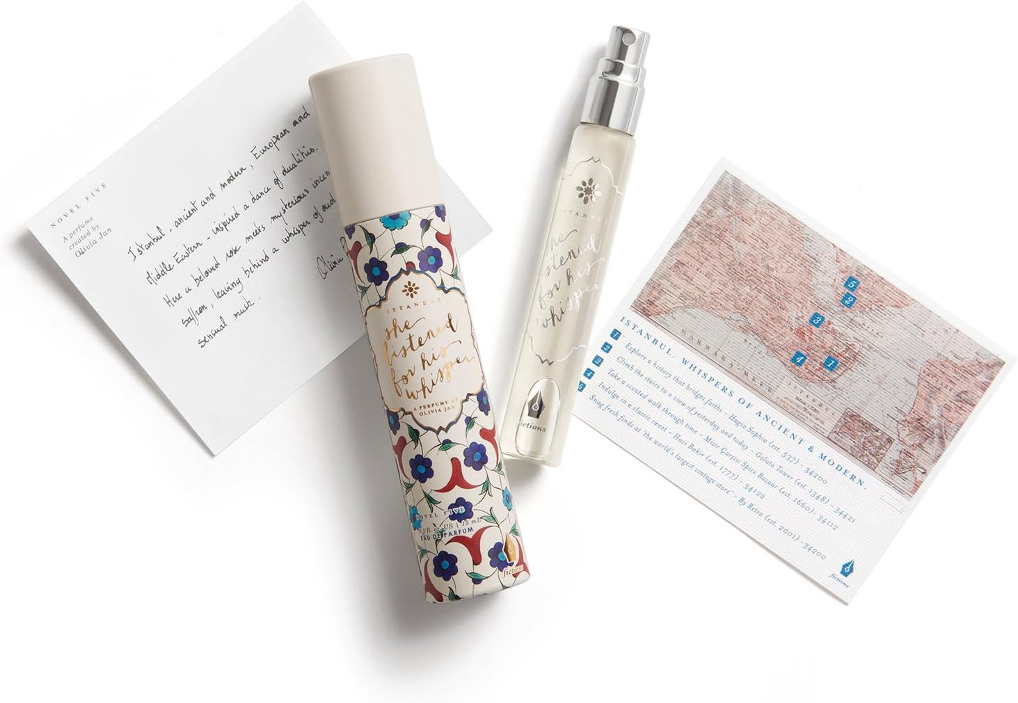 Fictions Mini Perfume Spray - Istanbul. She Listened For His Whisper - by Olivia Jan - Peach Skin, Black Pepper, Saffron, Rose Petal, Incense, Oud Wood, Blond Woods, Labadanum - Travel Size - 0.5 oz