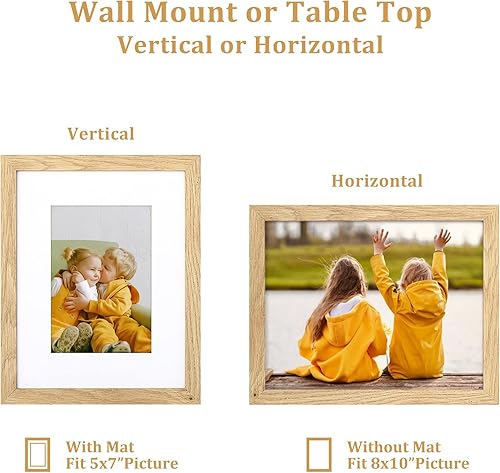 Miniatura 6 de Juego de 2 portarretratos de 8 x 10 pulgadas, marco de fotos de madera natural de 5 x 7 pulgadas con paspartú u 8 x 10 pulgadas sin paspartú con