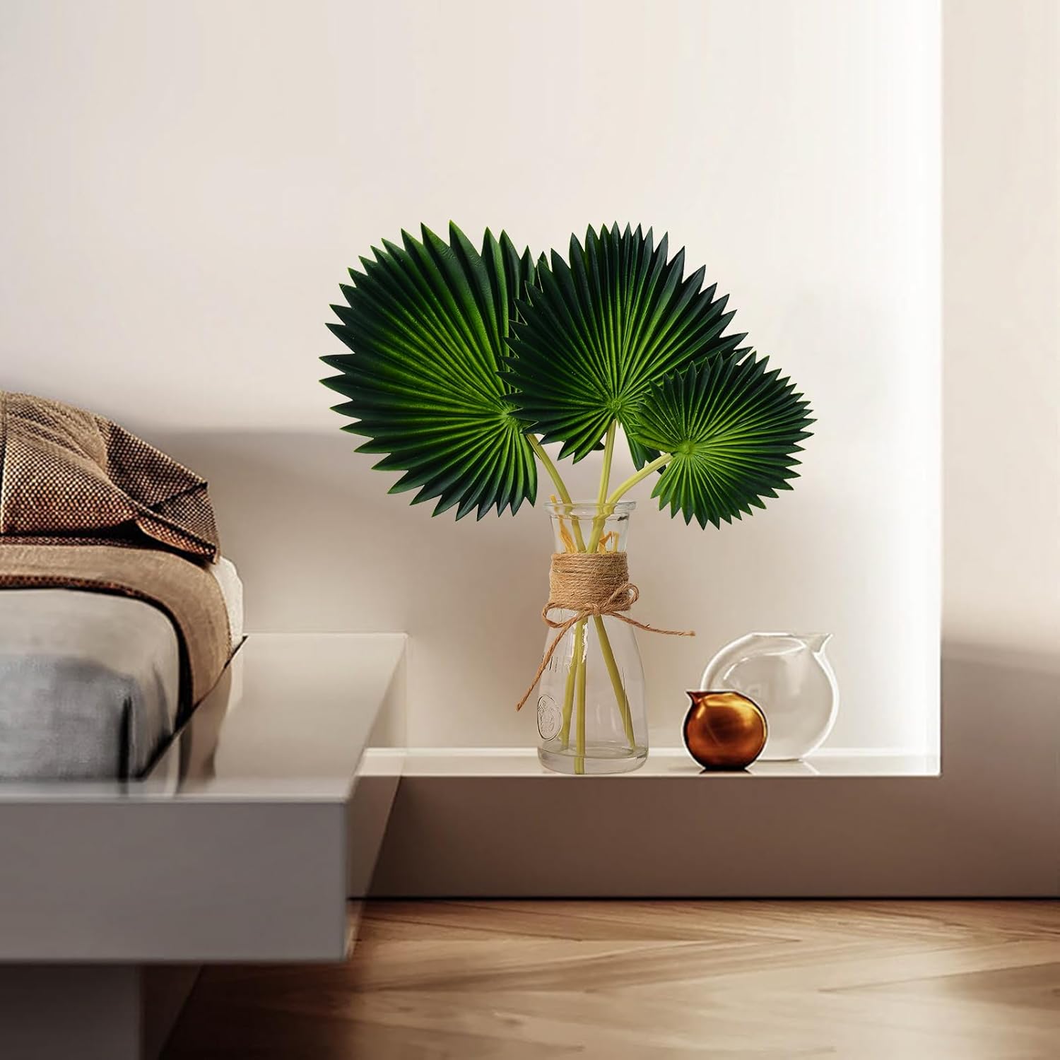 Artificial Palm Leaves in Glass Vase with Faux Water for Table Centerpieces, Fake Palm Stems and Leaves Greenery in Vase for Home Office Decor - Image 7