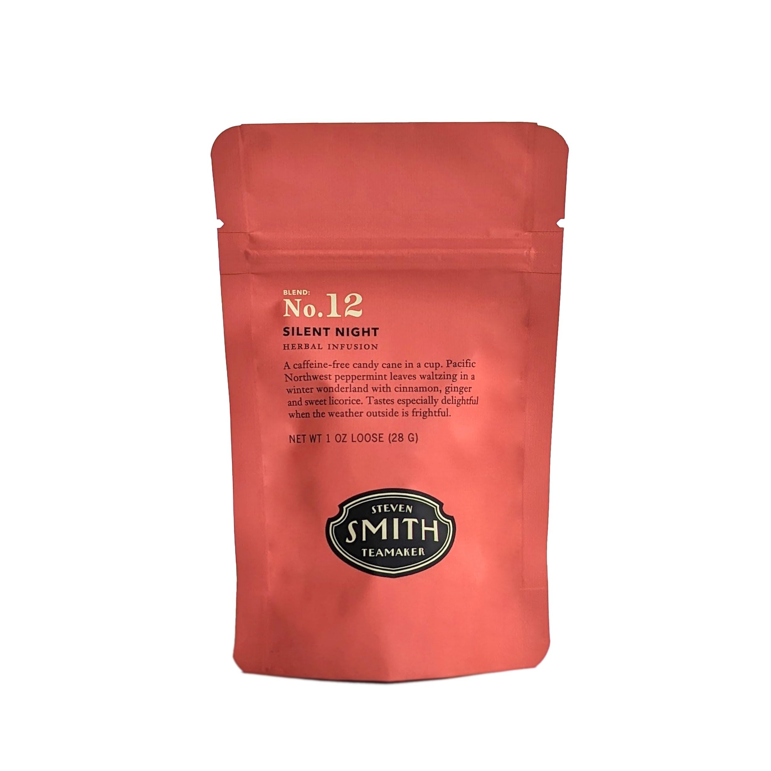 Smith Teamaker Silent Night No. 12, Seasonal Herbal Tea Blend, Caffeine-Free, Sugar-Free, Sustainably Grown, Organic Full Leaf Holiday Tea, Loose Leaf Tea Bag, 1oz