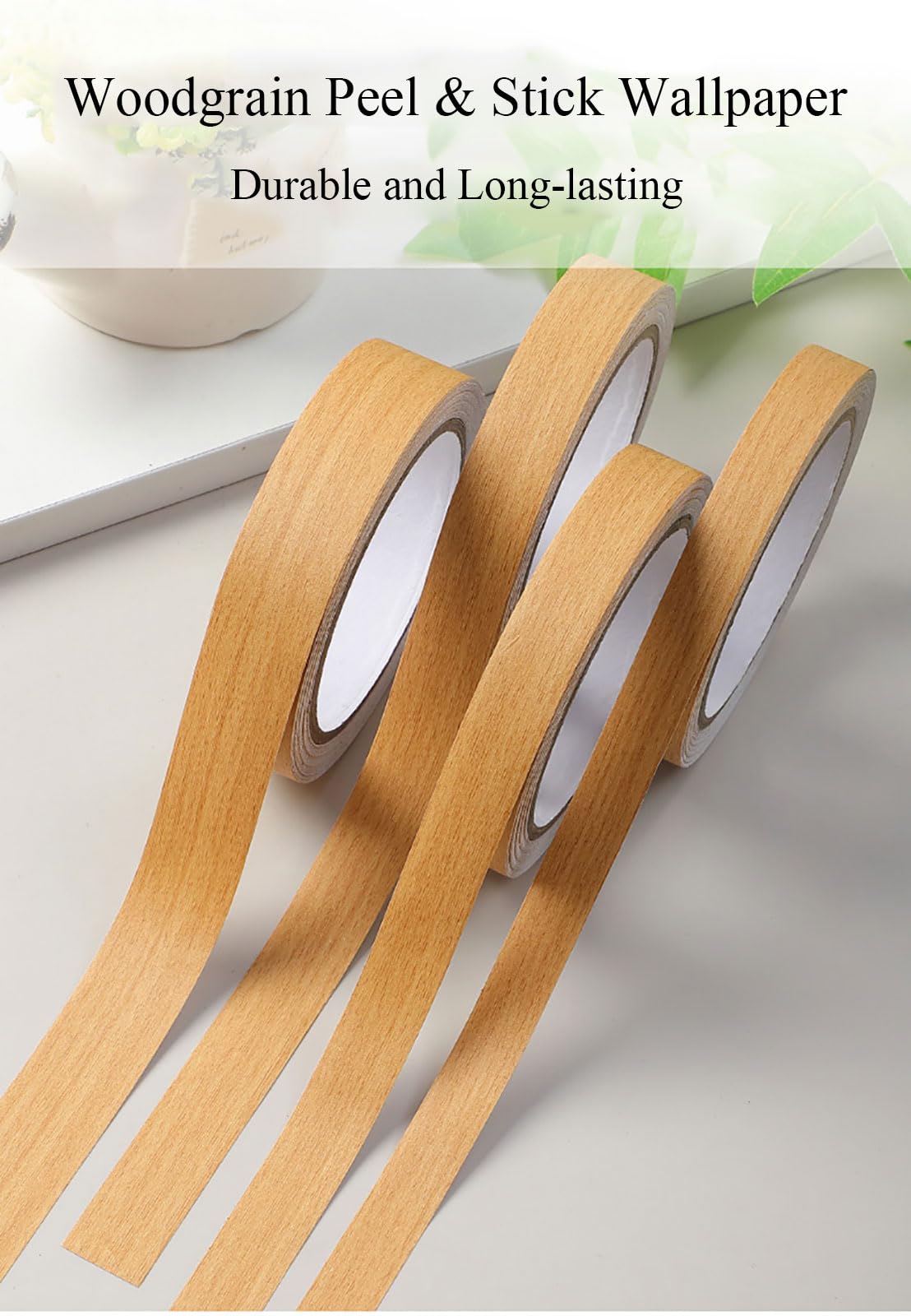 Peel And Stick, Bordo Bianco Con Venature Del Legno, Carta Da Parati Rimovibile In Pvc