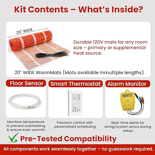 Miniatura 9 de HEATIT Warmmat - Sistema de calefacción eléctrico radiante autoadhesivo para suelo y termostato ET-72 y monitor de alarma