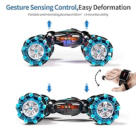 Deejoy 1:12 Gesture Sensing RC Stunt Car, 2.4GHz 4WD Hand Controlled Remote Control Car for Boys 8-12, Double Sided Rotating Off Road Vehicle 360 Flips with Lights Music for Birthday