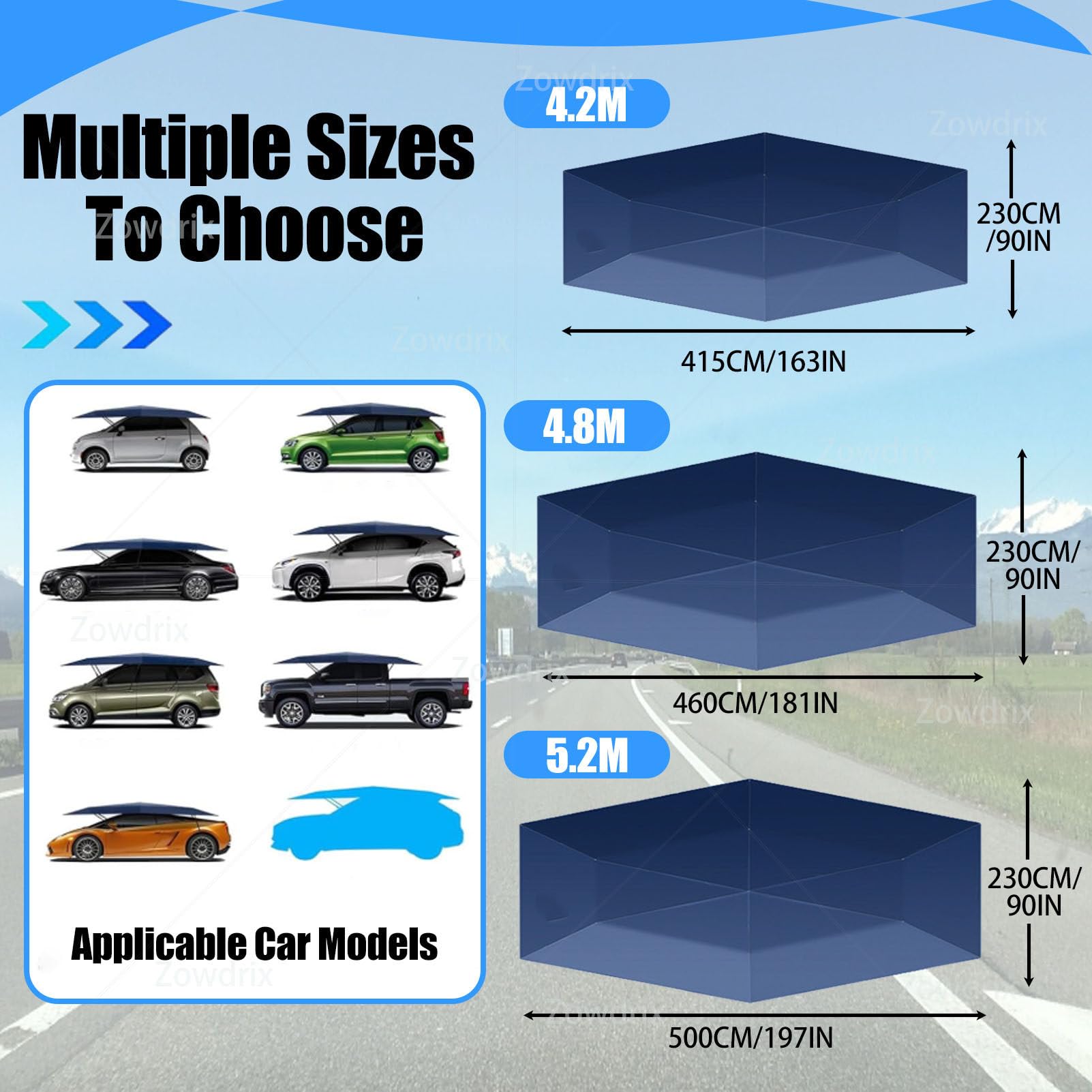 Tenda Ombrello Completamente Automatica da 5,2M con Corde Regolabili, Tettoia Mobile UPF 30+, Facile da Installare con Ventose, per SUV, Camion E Furgoni Navyblue-5.2M