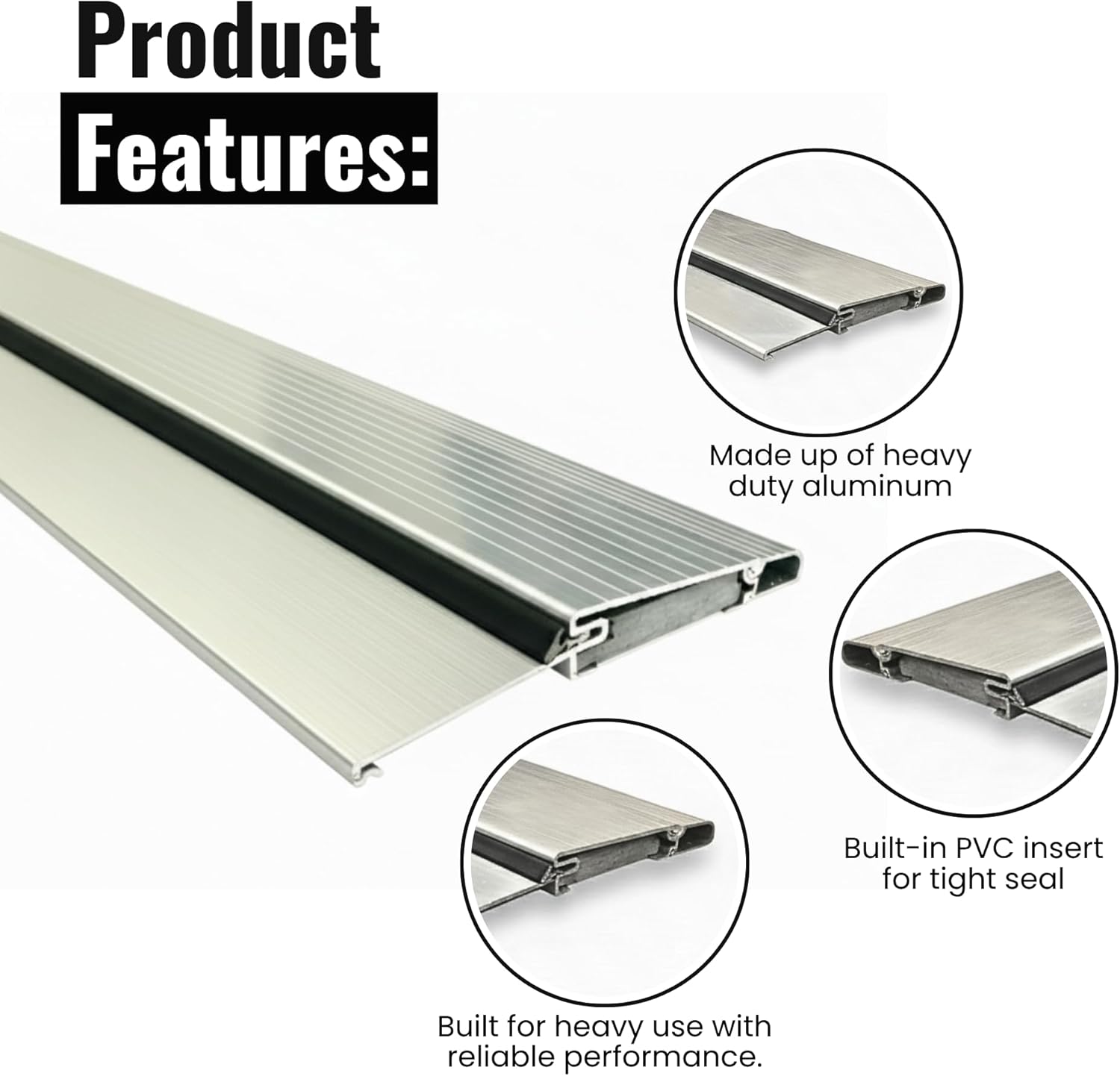 KC Hardware Exterior Door Threshold 5 5/16" Outdoor Swing Threshold Heavy Duty Adjustable Aluminum Door Sill Pan for Weatherproof & Easy Install for Residential/Commercial Use - 36"(Mill)