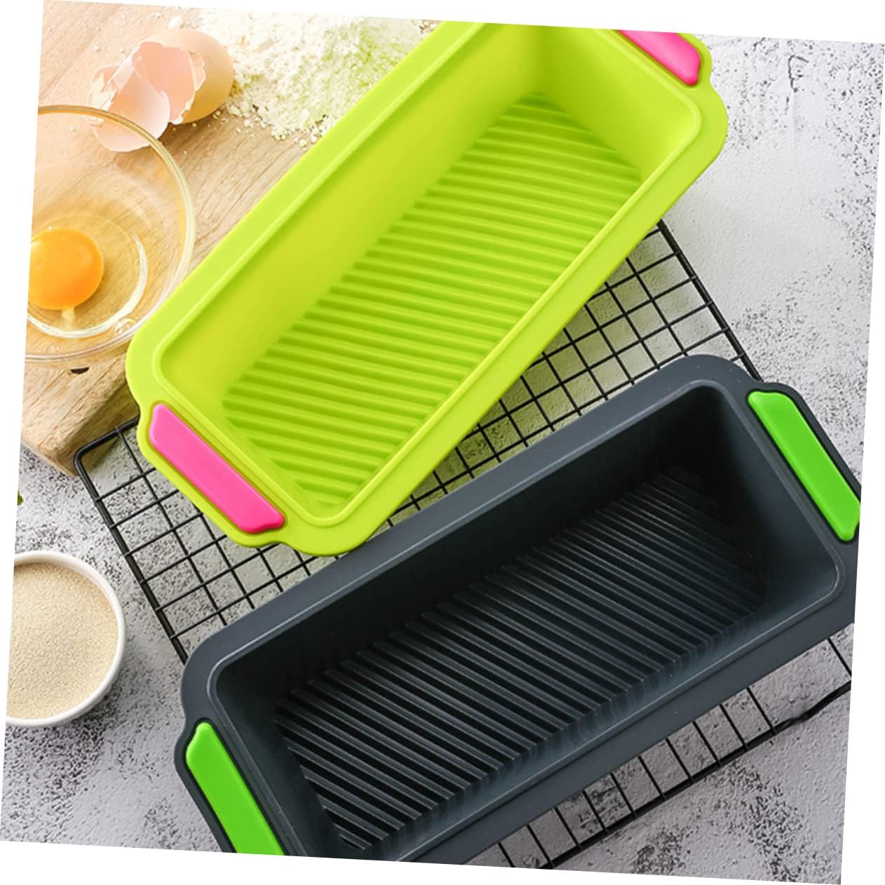 OUNONA Silicone Bread Loaf Pan, Dual Color Design with Handles, Reusable Baking Pan for Cakes and Breads