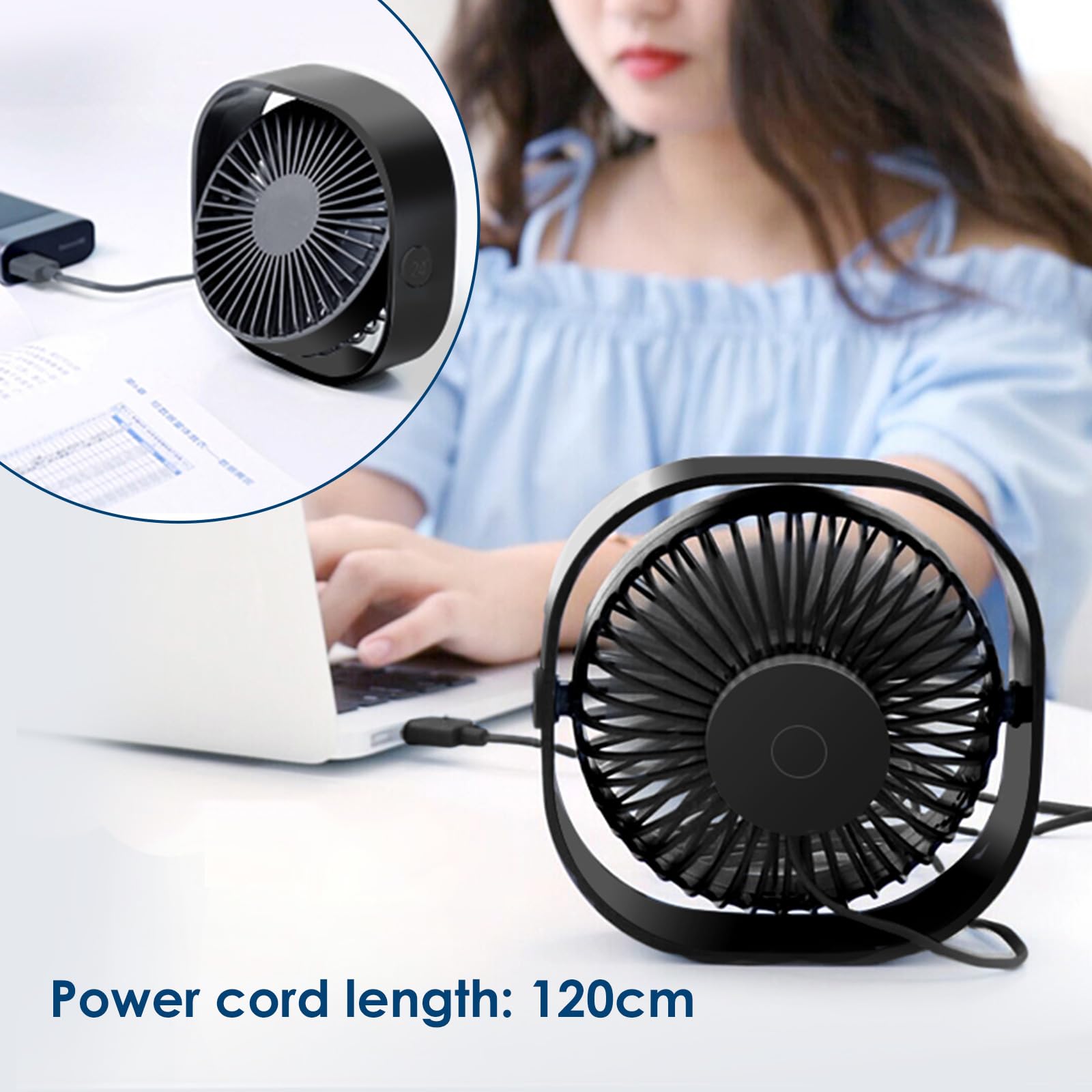 Simpeak Ventilador USB Mini, Ventilador USB de Mesa Portátil, 3 Velocidades Silencioso, Angulo Ajustable Fan Pequeño para Oficina Hogar Viajar y Acampar - Negro