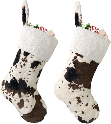 Miniatura 16 de Medias de Navidad de Felpa Personalizadas de Vaca Juego de 2 Grandes de 20" de Piel Bordada Medias de Navidad Personalizar Nombre Estilo Granja