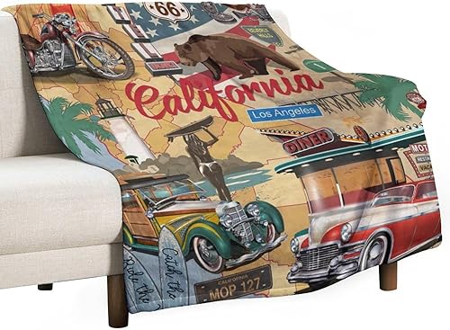 Miniatura 62 de Manta clásica retro para automóvil, diseño clásico de automóvil clásico americano, diseño de motocicleta, manta de franela súper suave para cama y