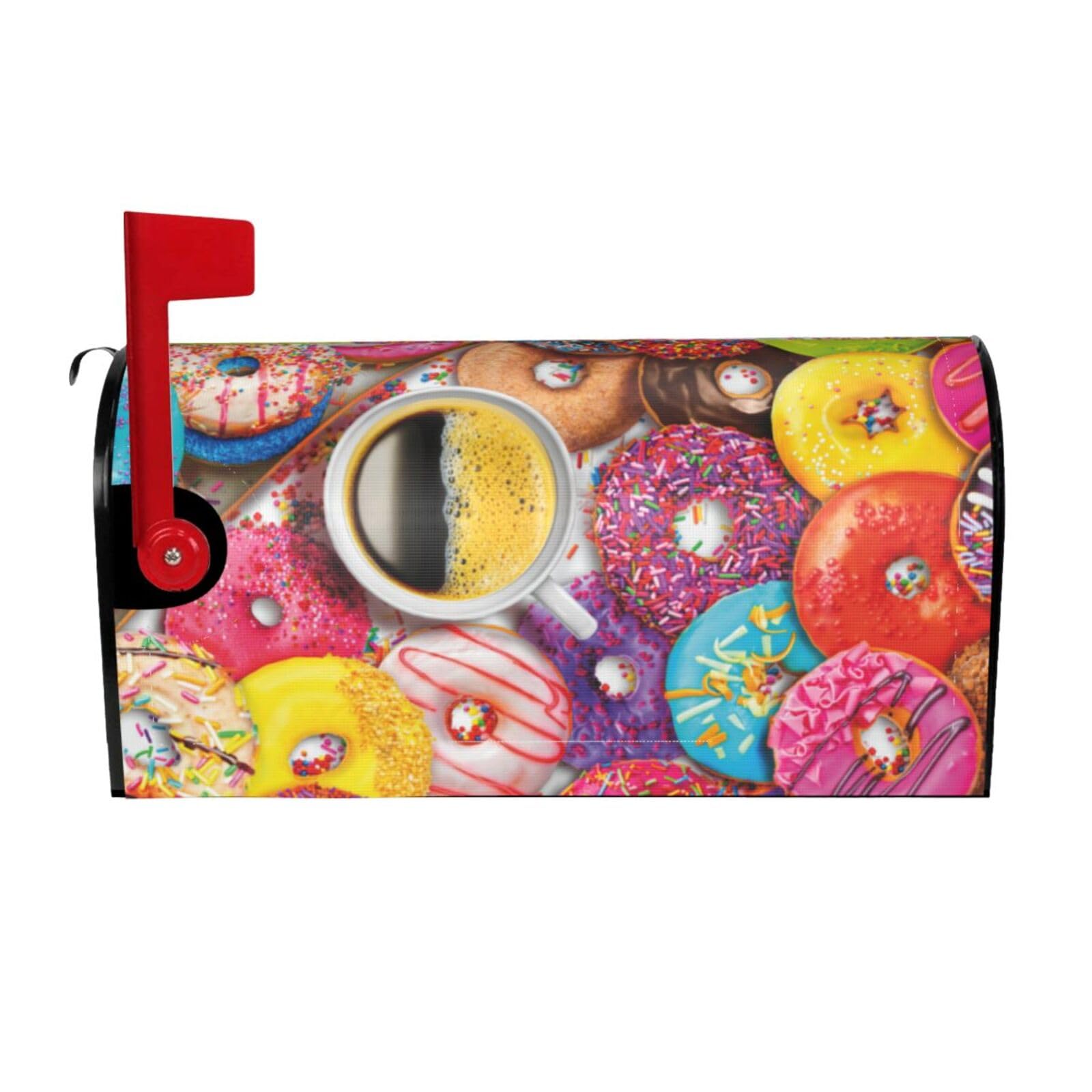 Coffee And Donuts Print Mailbox Cover Wraps Post Letter Box Cover Decor For Outside Garden Yard Farmhouse Home