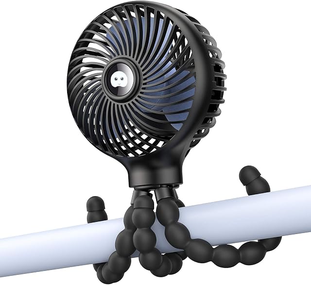 SmartDevil Stroller Fan,3 Speed Portable Stroller Fan Clip on for Baby, Hand Held Fans Battery Operated with Flexible Tripod,Personal Mini USB Desk Fan for Car Seat,Bike,Camping,Treadmill (Black)