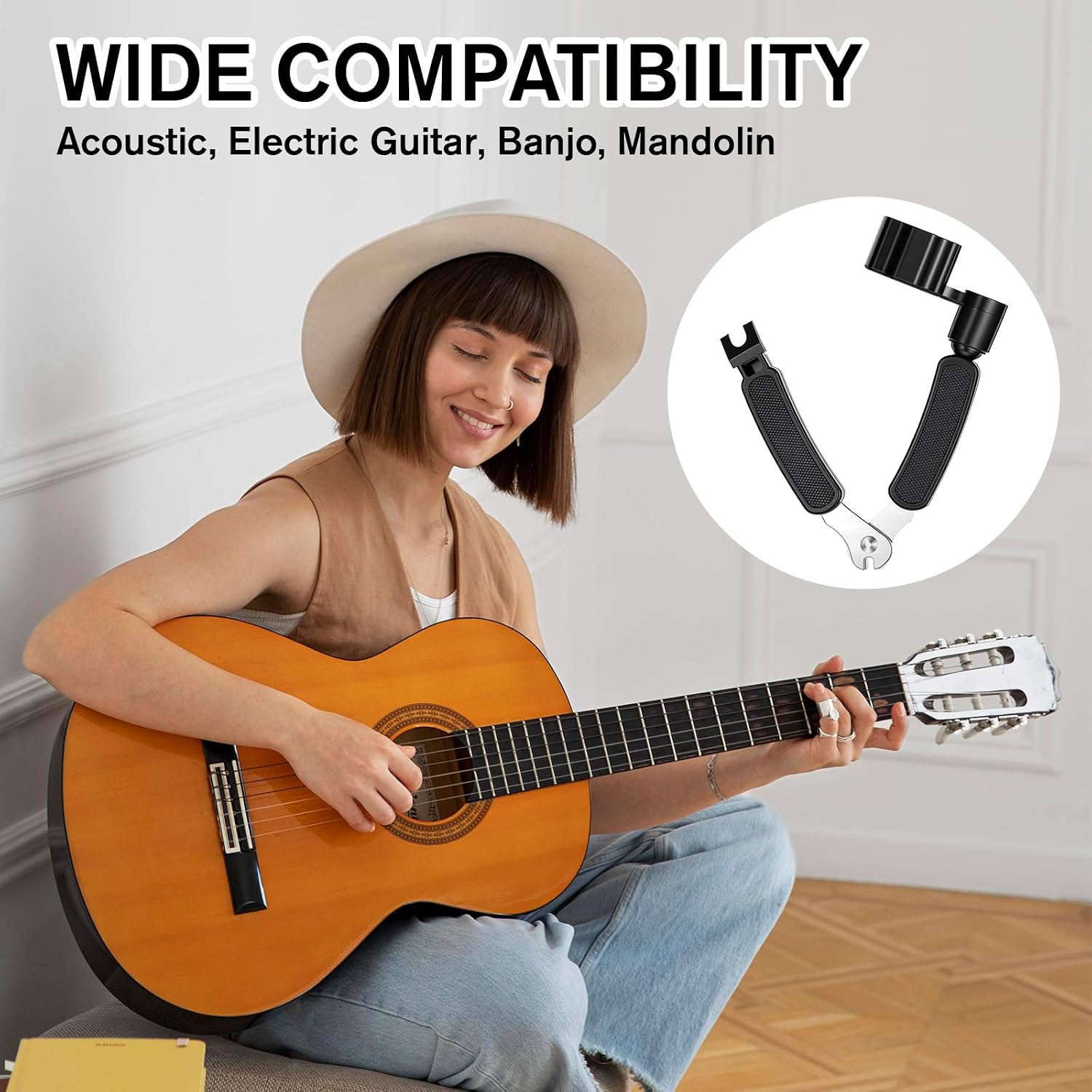 Guitar String Winder, Guitar String Winder Tool String Cutter Bridge Pin Puller 3 In 1 Multifunctional Guitar String Tuner Winder for Acoustic Electric Guitar Banjo (Black)