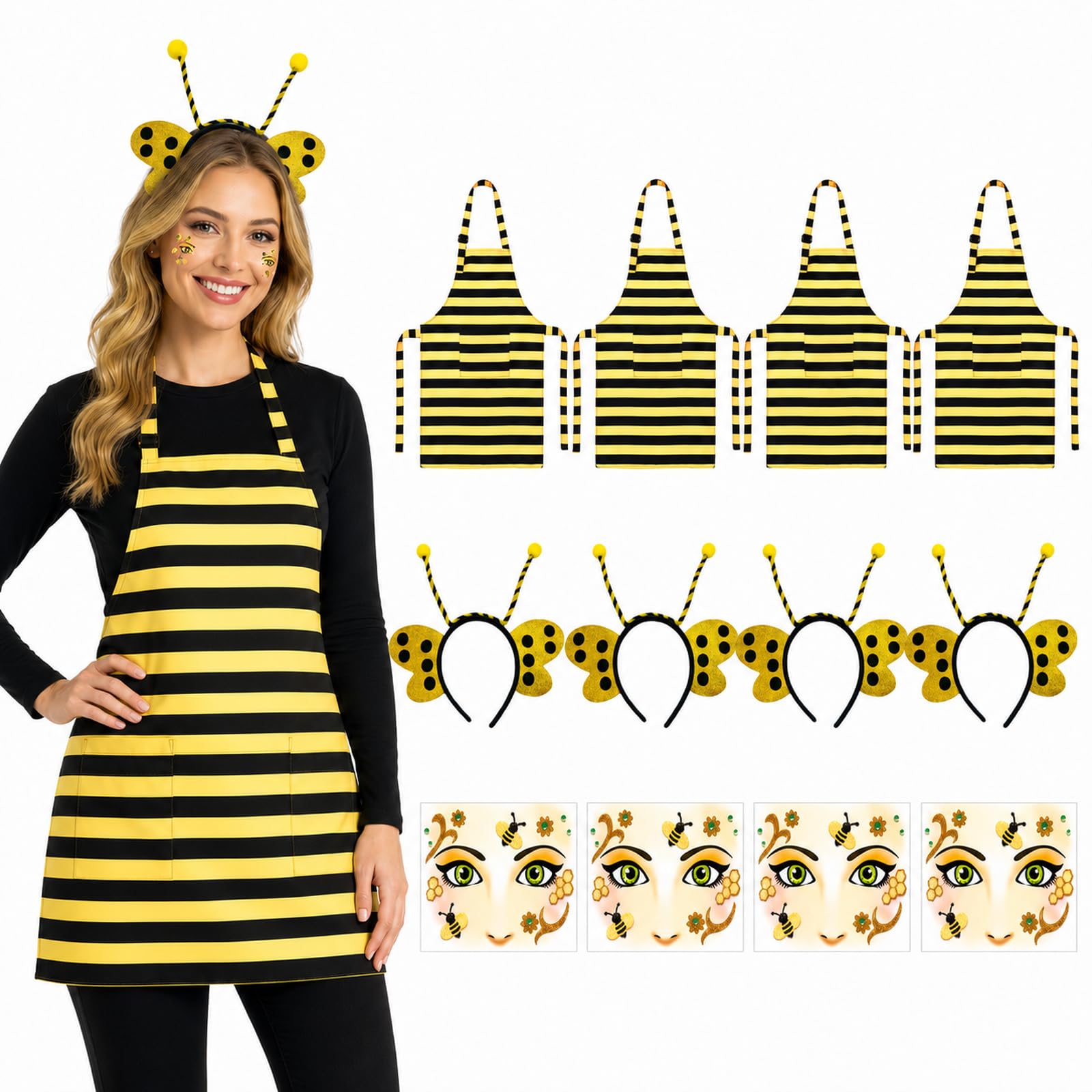 PANMAY Bee Costume Set for Adults Bee Cosplay Fancy Dress Apron Headband for Women Men Halloween World Book Day Dress Party (COLOR1)