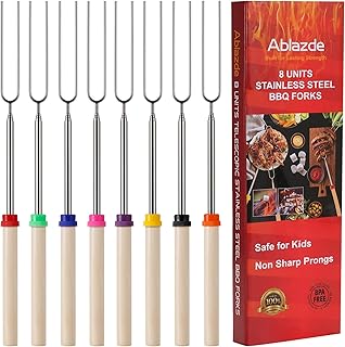 Marshmallow Roasting Sticks 8 PCS, Smores Sticks for Fire Pit, Telescoping Marshmallow Toasting Forks Barbecue Forks for Hotdog Hot Dog Bonfire BBQ Smores Skewers for Open Fire Pits Campfire Camping