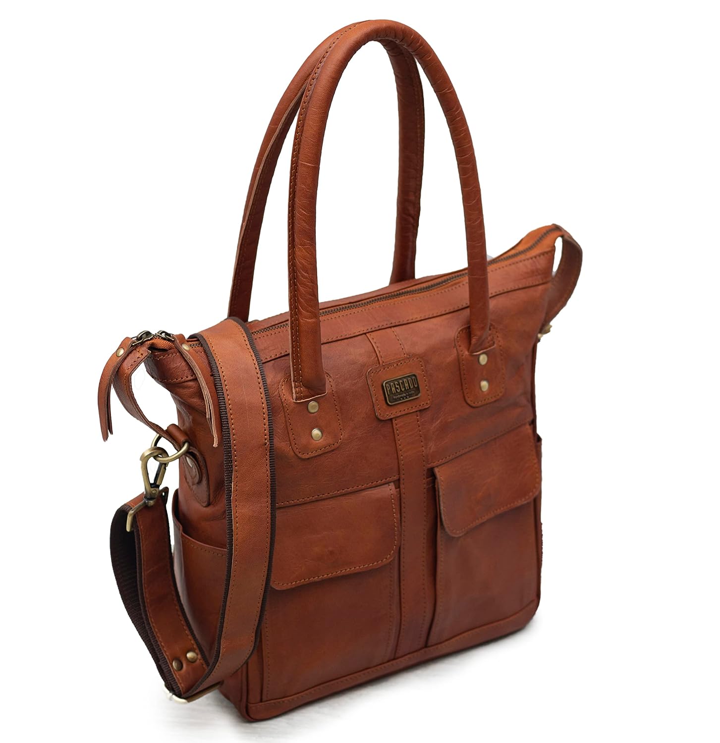 Pascado Vintage leather tote shoulder satchel bag for women handbag with pockets zipper