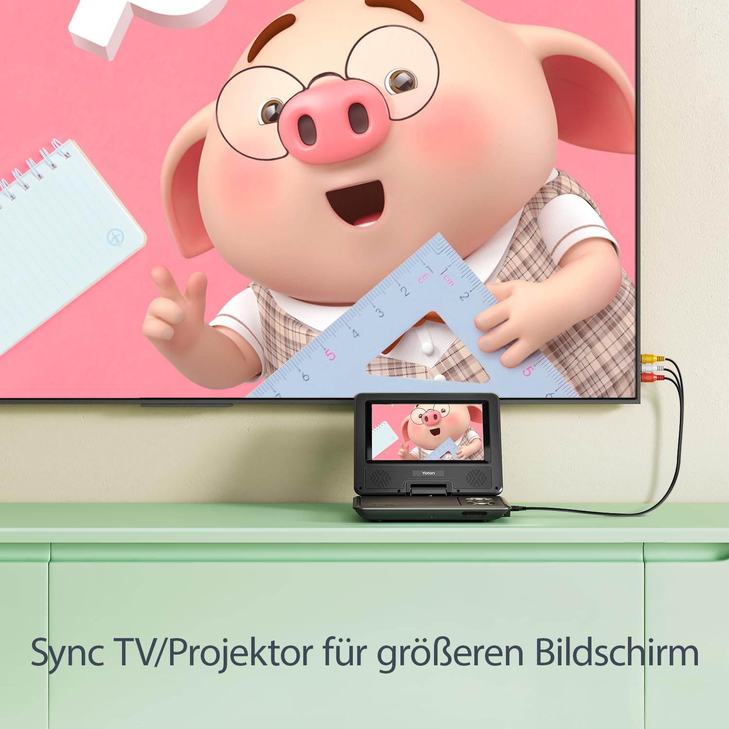 9,5" Tragbarer DVD-Player für Kinder im Auto mit 7,5" HD-Schwenkbildschirm, Stereo-Lautsprechern, 6 Stunden Akkulaufzeit, Sync-TV/USB/SD-Karte-Unterstützung [Kein Blu-ray Support]